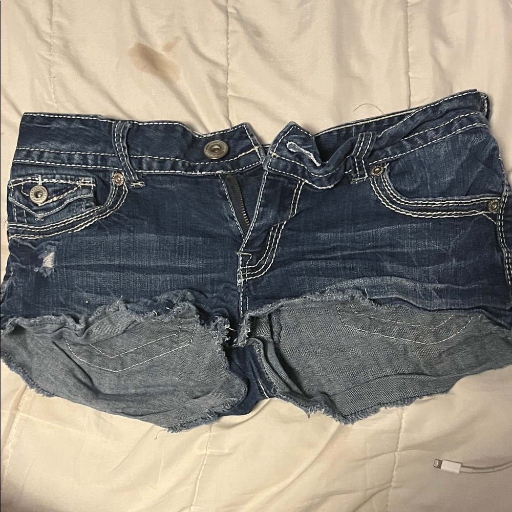 Amethyst Jeans Dark Blue Frayed Hem Shorts